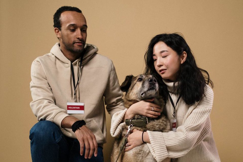 Une famille échange avec une bénévole avant l’adoption